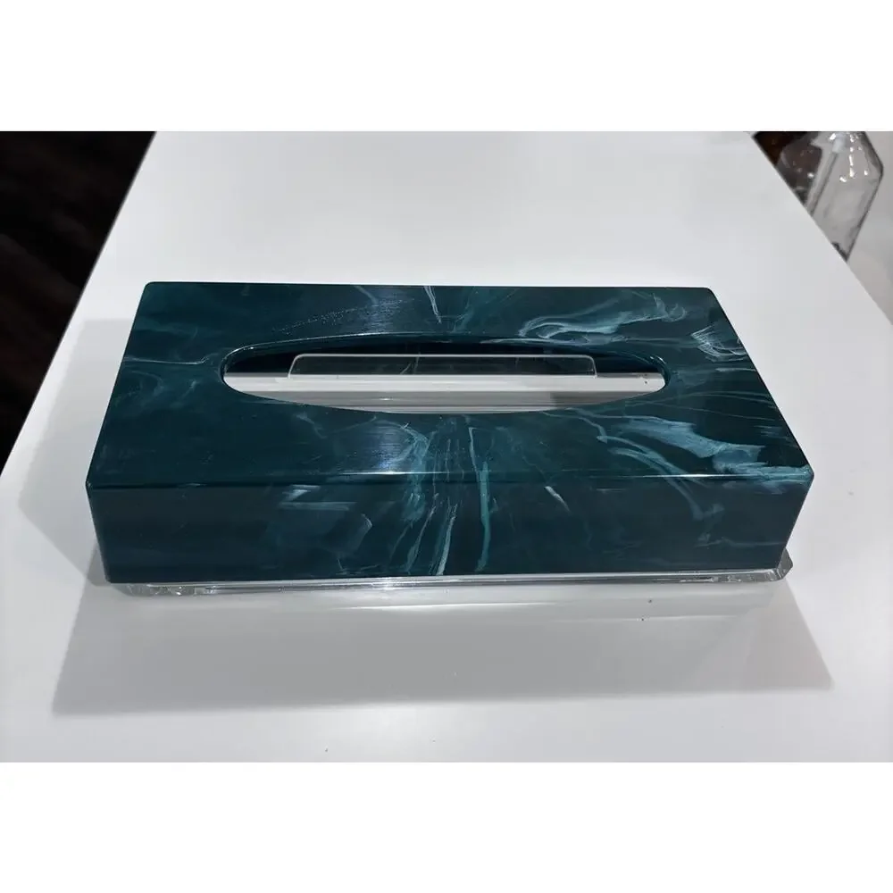 MCM Faux Marble Acrylic Lucite Plastic Tissue Box Holder Green 70's Horizontal